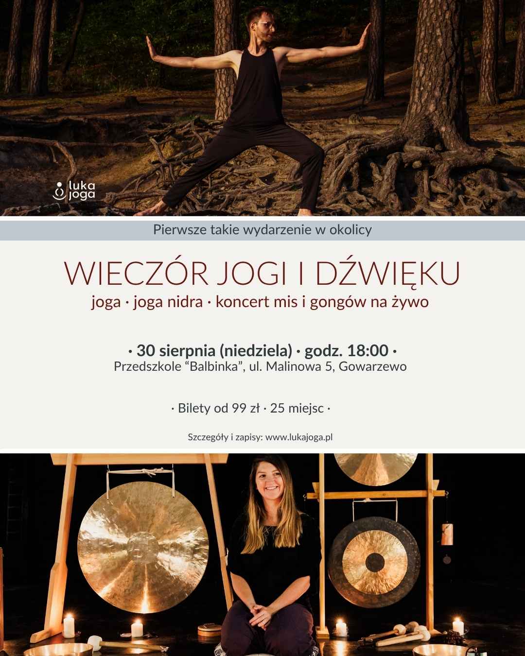 Wieczór jogi i dźwięku 30 sierpnia 2026 Gowarzewo Misy i gongi, joga, joga nidra